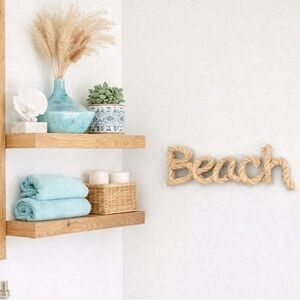 BEACH natural rope/cord accent plaque sign w coastal Mediterranean vibe
